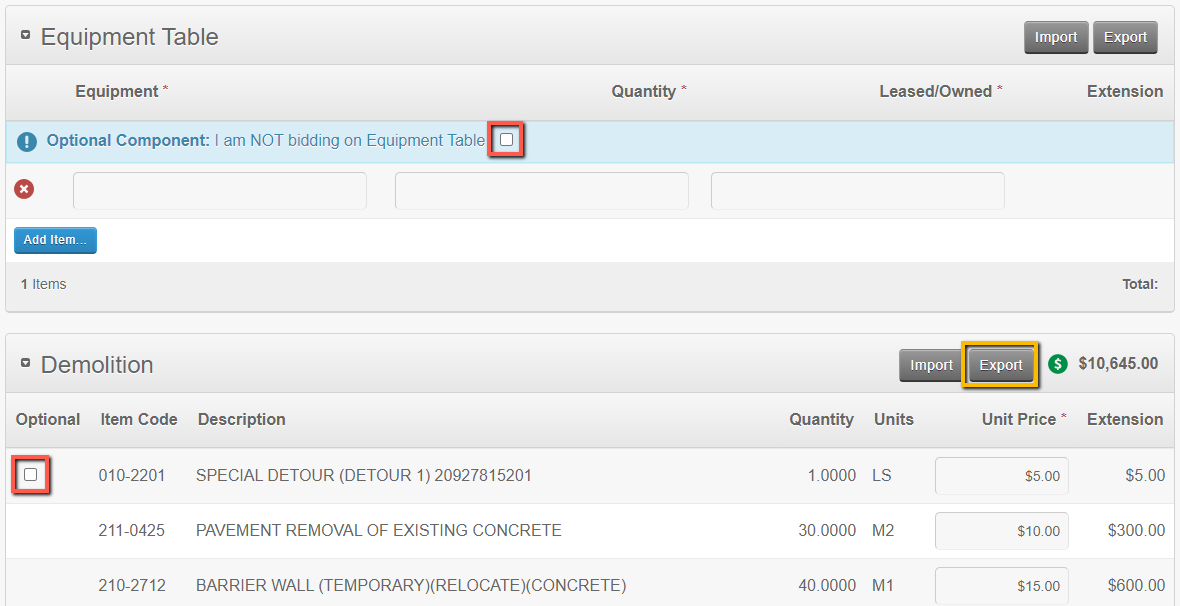 Bid Item List In The Bid Express® Service – Infotech